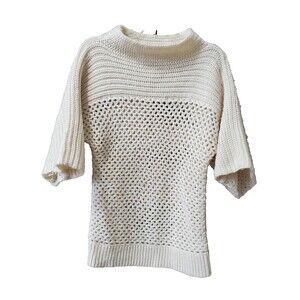 Trina Turk Off-White Open Knit Wool Blend Cowl Neck Fuzzy Sweater Size Medium